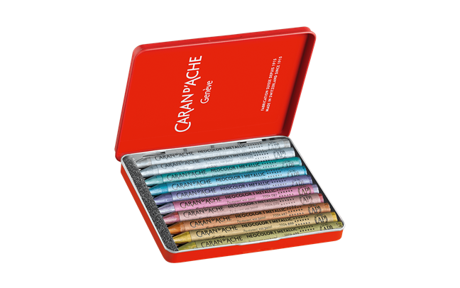Set of 10 NEOCOLOR I Metallic Pastels in Metal Box