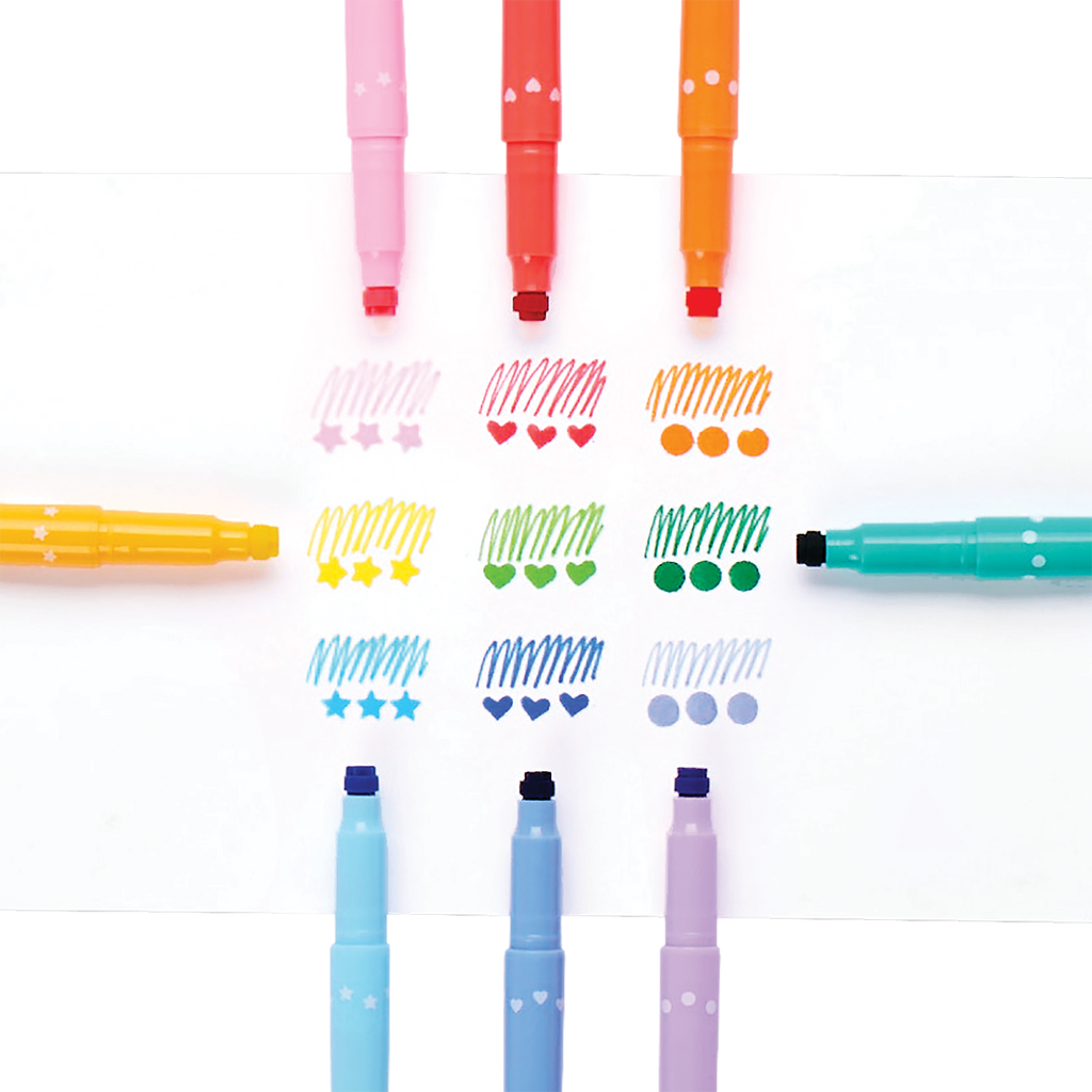 Confetti Stamp Double-Ended Markers - Set of 9